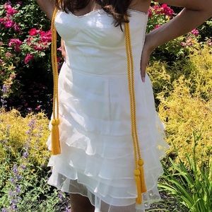 AMANDA UPRICHARD WHITE PEARL DETAIL RUFFLE DRESS